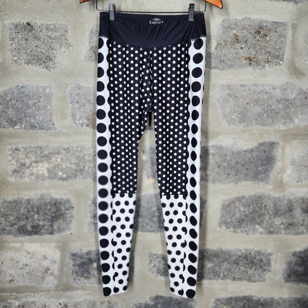 BEND sz L black white polka dot Yoga Athletic Leggings Pants - Picture 2 of 5